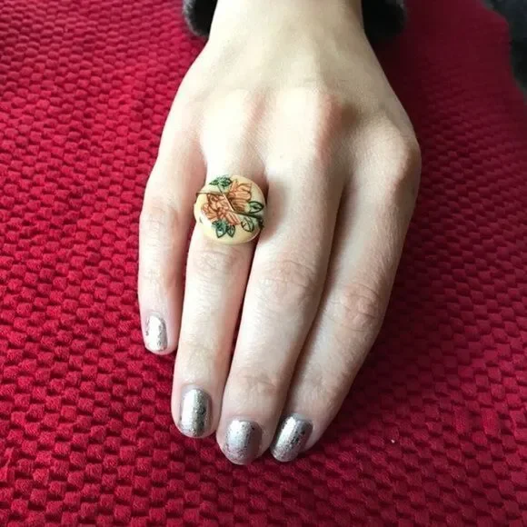 Red & Tan Wire wrapped Ring - Picture 1 of 3